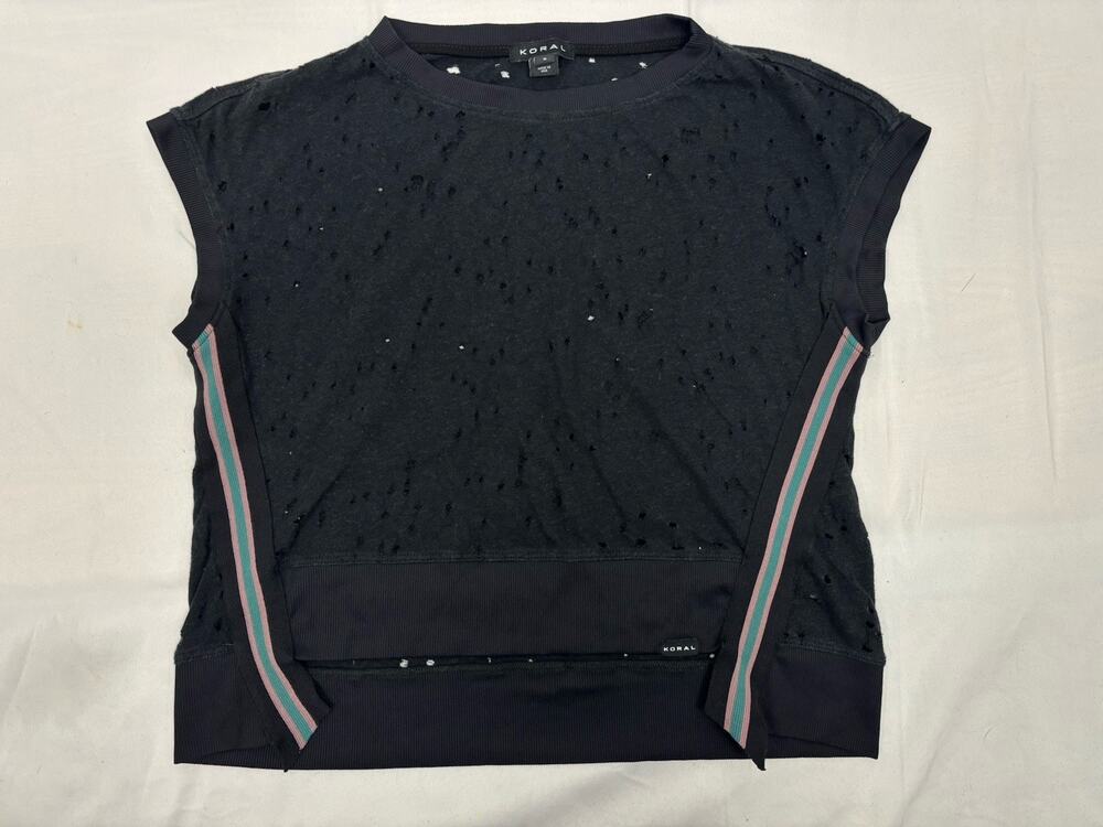 Koral Ilana Kugal Women’s XS Top Black Distressed Organic Hemp Cotton SS Shirt